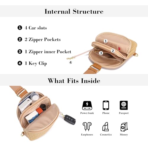 Haytijoe Faux Straw Crossbody Bags for Women RFID Summer Raffia Sling Bag Beach Vacation Travel Purse - color: Pure Khaki Thin