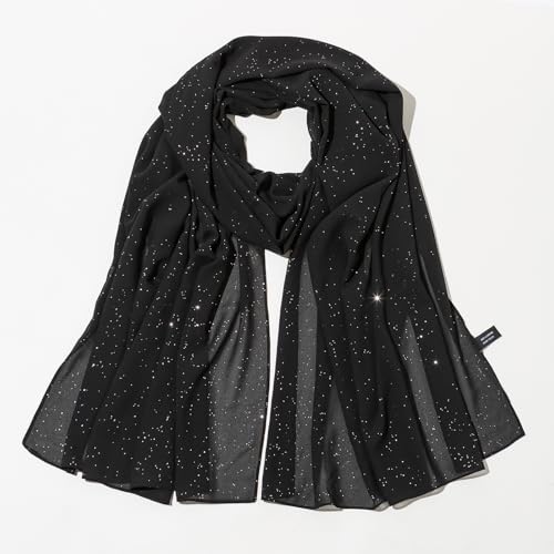 Shawls and Wraps for Evening Dresses Sheer Chiffon Women Elegant Soft Silky Sparkly Wedding Bridal Scarf - color: Black B
