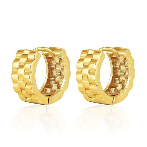 Small Chunky Huggie Hoop Earrings for Women - 18K Gold Plated Boho Ethnic, Hypoallergenic Dainty Vintage Gifts for Women - color: chain grain