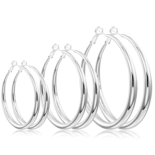 EXGOX Sterling Silver Hoop Earrings - Hypoallergenic, Lightweight, Chunky, 14K Real Gold Plated, Big Large Hoops for Women - color: 40/50/60mmSilver