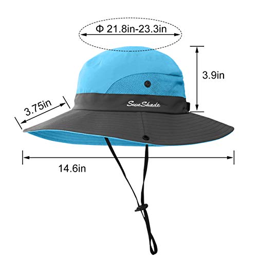 3 Pieces Womens Ponytail Wide Brim Sun Hat Packable UV Protection Beach Cap for Fishing & Hiking - color: Purple＆sky Blue＆beige