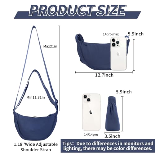 Nylon Crescent Crossbody Bag for Women Purses Trendy Men,Small Travel Sling Bag Hobo - color: Dark Blue, size: Small