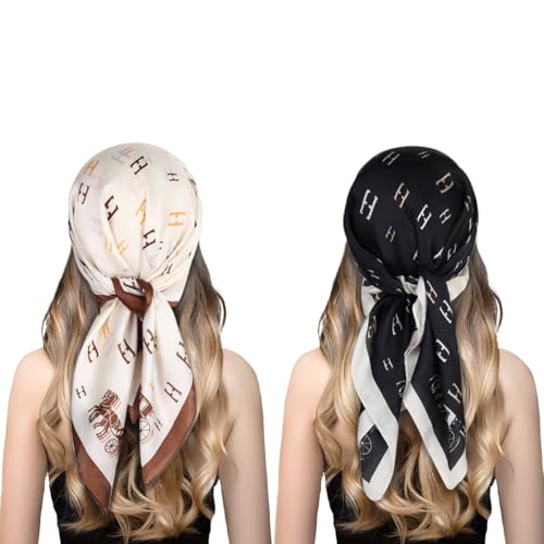 Relang Fashion Silk Satin Head Scarf for Women Hair Bandana Hair Scarf Wrap Neck Scarf for Women 27.5×27.5 inches - color: Black White