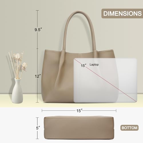 KKXIU Tote Bag for Women Vegan Leather Shoulder Purse Large Capacity Travel Bag - color: Khaki