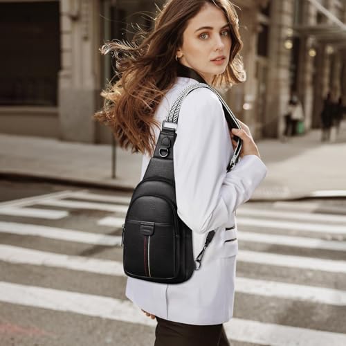 cakang Womens Sling Bag Crossbody Bags for Women Vegan Leather Sling Backpack Daypack Fanny Pack Crossbody Purse Travel - color: 4-black