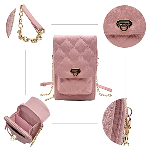 Phone Crossbody Bags for Women Small Vegan Leather Mini Shoulder Wallet Card Quilted Purse - color: D - Pink