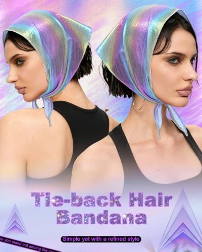 Punk Triangle Head Scarf with Metal Charms - Y2K Sparkly Bandana for Women | Vintage Neck Scarf for Festival Party Concert - color: Phantom White