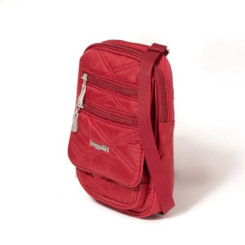 Baggallini Journey Crossbody Bags for Women 9x6 Small Lightweight Travel Handbag W/RFID - color: Ruby Red Quilt