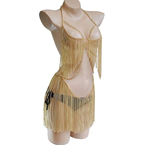 Women's Sexy Suit Body Chain - color: Gold Color-Personality Hanging Needle Connected Body Chain-8