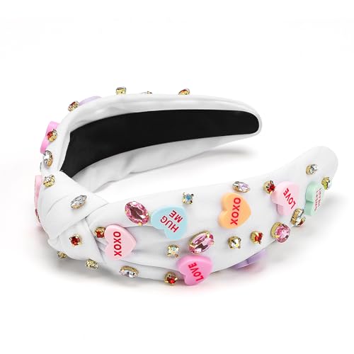 WantGor Pearl Knotted Headband, Women Rhinestone Embellished Hairband Elegant Wide Top Knot Bride Headbands Headpieces Party Fashion Elegant Ladies Hair Band Hair Hoop Accessories (Valentine White) - color: Valentine White