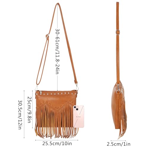 Hoce Women’s Leather Fringe Messenger Bag Large Hobo Crossbody Tassel Shoulder Bags, Gift for Mom Wife Girlfriend - color: 08816black