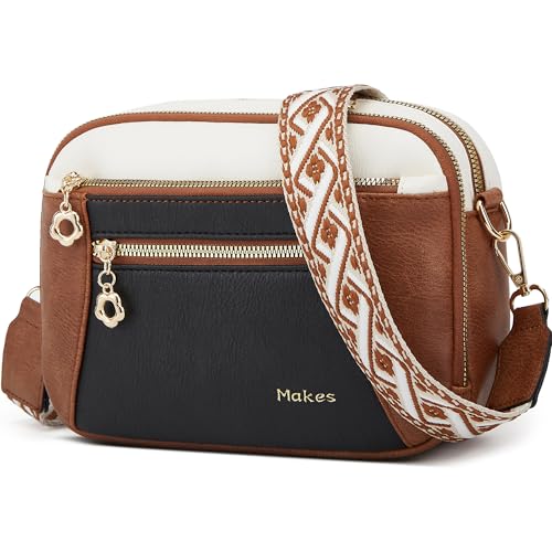 Crossbody Purse for Women Small Crossbody Bags Trendy Vegan Leather with Adjustable Shoulder Straps Gift for Mother Wife Mom - color: Beige With Black and Brown Extravagant