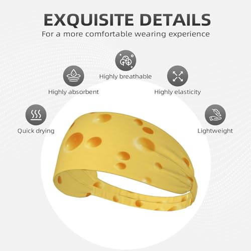 Black and Gold Swirl Liquid Ink Marble Workout Headbands Fashion Sports Sweatbands Yoga Hairbands for Fitness Athletic Non Slip Wicking Headscarf for Men Womens Girls Summer Accessories Elastic Bands - color: Funny Food Cheese Pattern