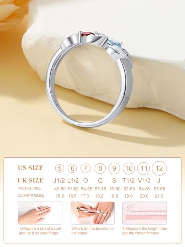 Custom4U Personalized Mothers Ring with 1-5 Birthstones Names Engraved 925 Sterling Silver/14K White Gold Plated Birthstone Rings for Women Promise Ring Birthday Jewelry Gifts for Mom Grandmother Wife - color: 2 Birthstones Ring (Engraved)