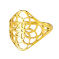 TEAMER Filigree Flower Ring Stainless Steel Elegant Bohemian Finger Ring Wedding Band Ring Exquisite Jewelry for Women - color: Style 1 - Gold