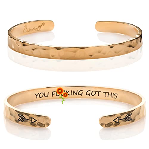 Carviell Bracelet - Gifts for Women – Inspirational, Friendship, Love, Mom, Daughter, Sister, Christian, Graduation, Memorial & Wedding Gifts – 100+ Phrases – Stainless Steel, Gift-Ready - style: BADASS Gift - You F***king Got This