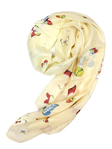 YOUR SMILE Ladies/Women's Lightweight Floral Print/Solid Color mixture Shawl Scarf For Spring Summer season - color: Beige Butterfly