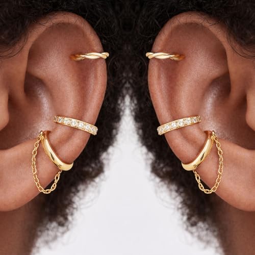 Ear Cuffs Non-Piercing for Women Dainty 14K Gold Plated Clip On Cartilage Earrings Hypoallergenic Huggie Hoop Cuffs Fake Earings for Non Pierced Ears - color: A: ear cuffs