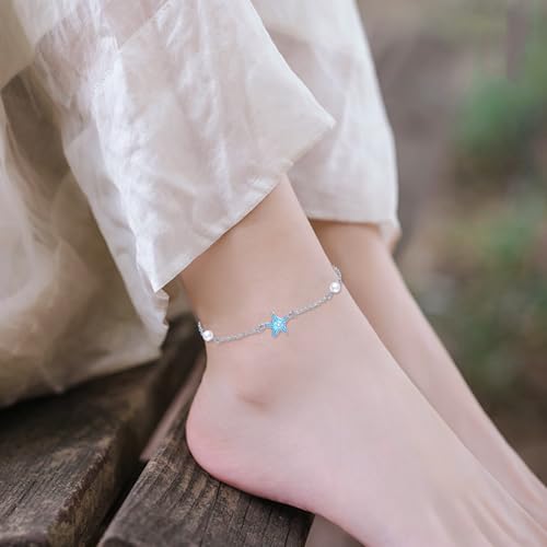 CRMAD Beach Starfish Anklet for Women Sterling Silver Moonstone Beach Anklet Irish Jewelry (starfish) - style: starfish-P
