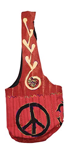 Mandala Crafts Hippie Bag, Large Boho Hobo Purse for Women, Crossbody Shoulder Sling Bags for Indie Style Bohemian Accessory - style: Red Om