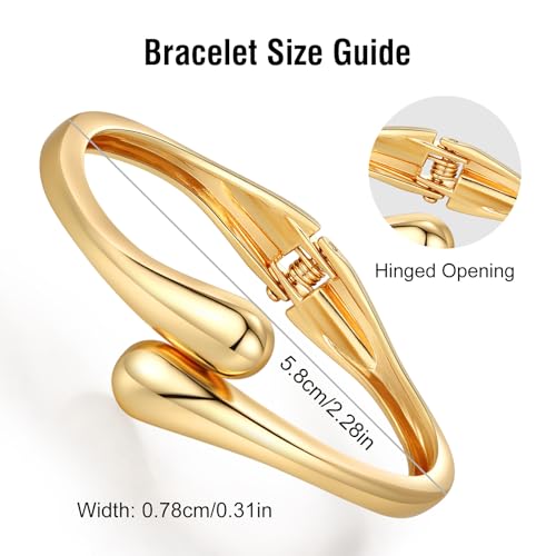 Chunky Gold Bangle Bracelets for Women Trendy 14K Gold Plated Cuff Bracelets Stack, Dainty Gold Bracelet Sets Non Tarnish Fashion Jewelry Gift - style: 1pc-Gold-TwinDrop