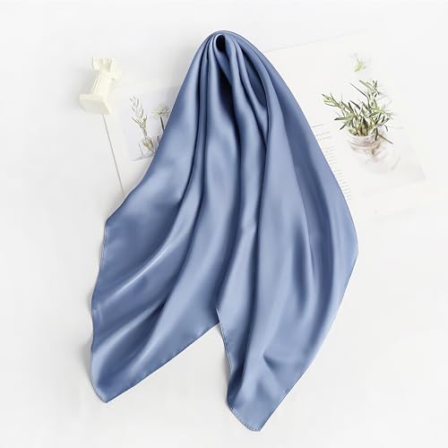 vimate Head Scarf for Women Hair 27'' Square Satin Silk Feeling Bnadana Neck Scarf Handbag Accessories Etc - color: C72#. Haze Blue