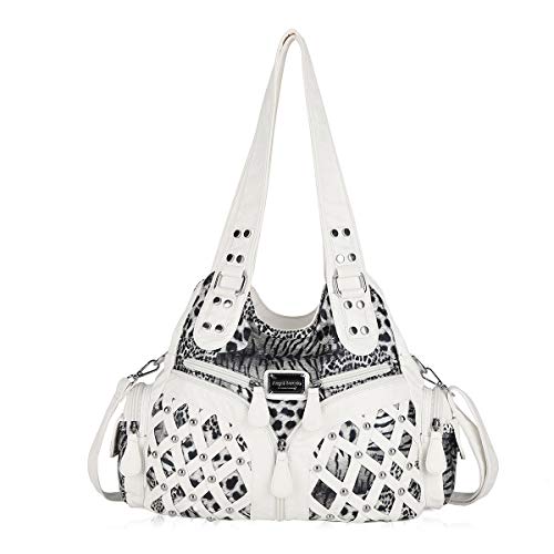 Angel Barcelo Purses for Women Large Shoulder Bag Soft Hobo Bags for Women - color: White Leopard