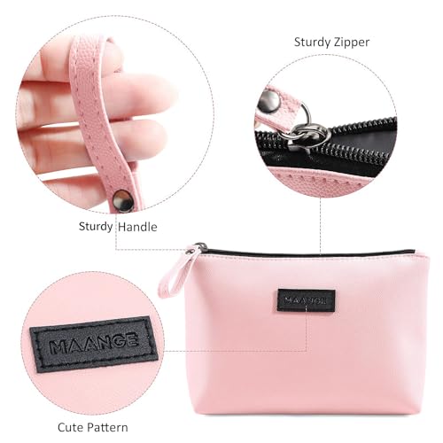 MAANGE Cosmetic Bags for Women Small Makeup Bag for Purse Pu Leather Makeup Pouch Travel Makeup Bag with Zipper Make Up Bag for Travelling - color: Pink