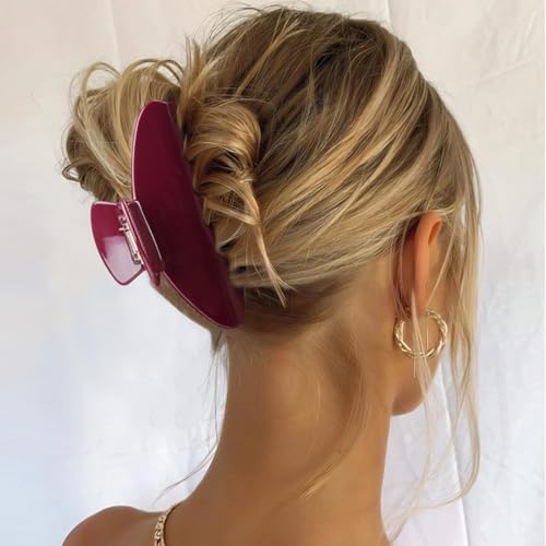 MAORULU Cute Claw Clip for Women – 4.3'' Large Acetate Hair Clips for Thick Thin Curly Long Hair, Durable Hair Clamps Non-slip Jaw Clip, Strong Hold, Stylish French Design (Wine Red) - color: Wine Red