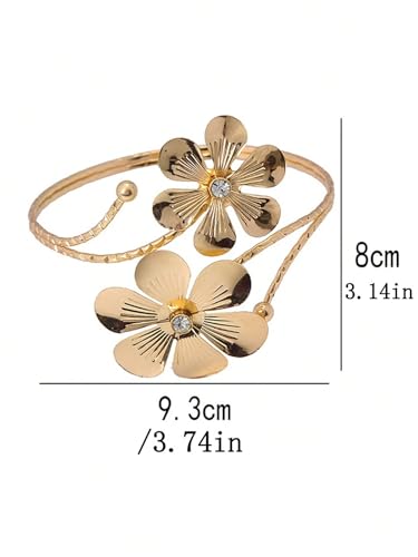 Gold Arm Cuff Bracelet Adjustable Upper Arm Cuff Bangle Butterfly Flower Bracelet Summer Beach Essentials Jewelry for Wome - style: gold flower