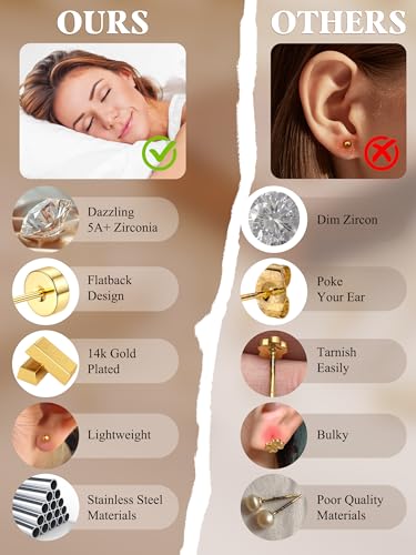 Sanfenly Stud Earrings Small Gold Hoop Earrings Set for Women Flat Back Earring Hypoallergenic Cartilage Earring Lightweight Dainty 14K Gold Stud Earrings for Multiple Piercing Set (Single 13 PCS) - color: Silver Single Earrings