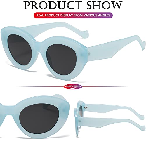 AIEYEZO Oversized Cat Eye Sunglasses for Women Cute Oval Thick Frame Cateye Sun Glasses Chic Retro Style Shades - color: 2 Set (Green + Blue)