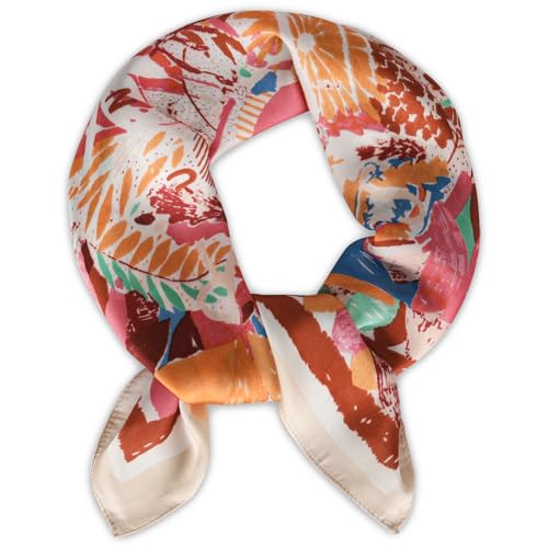 Relang Fashion Silk Satin Head Scarf for Women Hair Bandana Hair Scarf Wrap Neck Scarf for Women 27.5×27.5 inches - color: A Graffiti Red Flower Pink