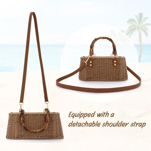 Straw Woven Handbags Handmade Summer Beach Bags Wicker Rattan Crossbody Bag for Vacation - color: Brown