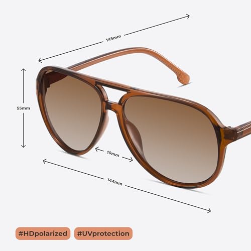 livho Trendy Polarized Aviator Sunglasses Women Men, Retro Sun Glasses for Women Men 2025, Oversized UV Protection Shades - color: Dark Brown/Gradient Brown