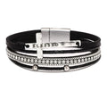 Fesciory Leopard Bracelet for Women, Boho Leather Wrap Multi-Layer Pearl Crystal Bracelet Bangle Jewelry - style: Blessed Cross(Black)