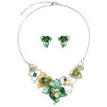 Vintage Chunky Statement Jewelry Set Retro Leaf Floral Geometric Bohemian Boho Bib Necklace Earring Set Fashion Costume Jewelry for Women Girls Wedding Party Prom Unique Gift - style: 3 petal flower JS silver green