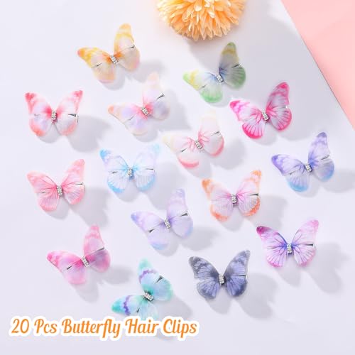 20Pcs Butterfly Hair Clips for Women Moving Glitter Butterfly Clip Fairy Accessories Light - color: Light