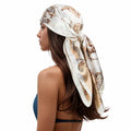 RIIQIICHY Head Scarf for Women Like Silk Scarf Hair Scarf Printed Square Scarf Bandanas for Women 35 Inches - color: Ivory/Beige/Brown