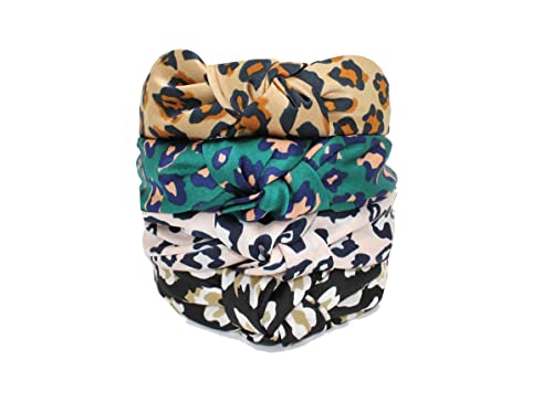 Leopard Satin Headbands for Women Designer Wearable All Day Head bands for Women's Hair are Chic. Green Knotted Headband is a Fashion Top Knot Cheetah Head band Girl - color: Blue Green