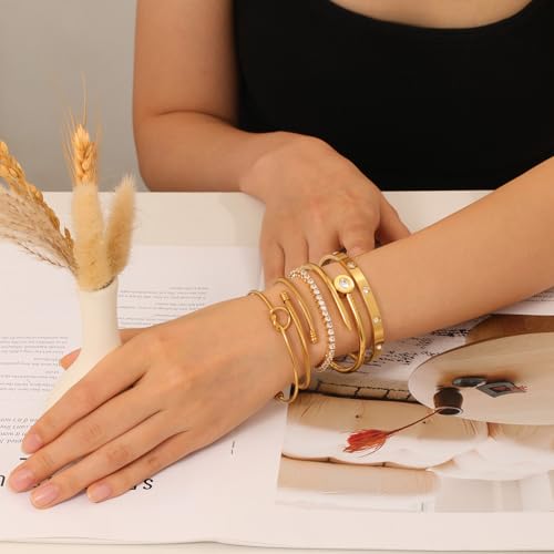 18 K Gold Plated Love Bangle Bracelet Stack Cuff Jewelry for Women Jewelry Set for Women Gift with Box - style: style2
