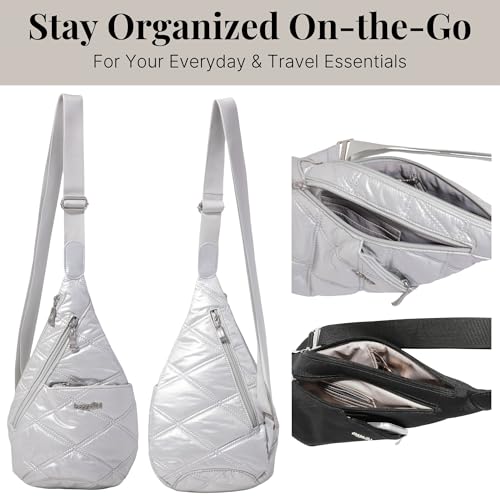 Baggallini Mini Sling - 12x7 Sling Crossbody Bag Backpack with Adjustable Shoulder Strap - color: Silver Metallic Quilt