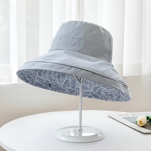 HUAMULAN Women Summer Sun Hat Wide Brim Wired Edge Floral Beach Bucket Hats Reversible Foldable Travel UV Protection Lady Hat - color: Blue
