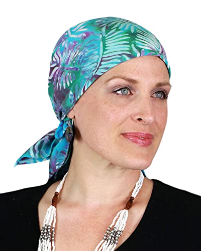 Hats Scarves & More Chemo Scarf Head Scarves for Women Cancer Headwear Headscarf Head Coverings 28 Inch Square Batik - color: Aqua Palms