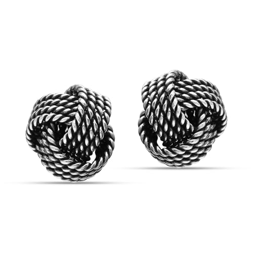 LeCalla Sterling Silver Love Knot Stud Earrings - Lightweight Italian Design Twisted Earrings for Women - color: Black Antique Knot