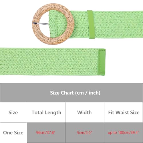 Women's Cotton and Linen Style Plastic Straw Braided Belt Circle Buckle for Dresses - color: Green
