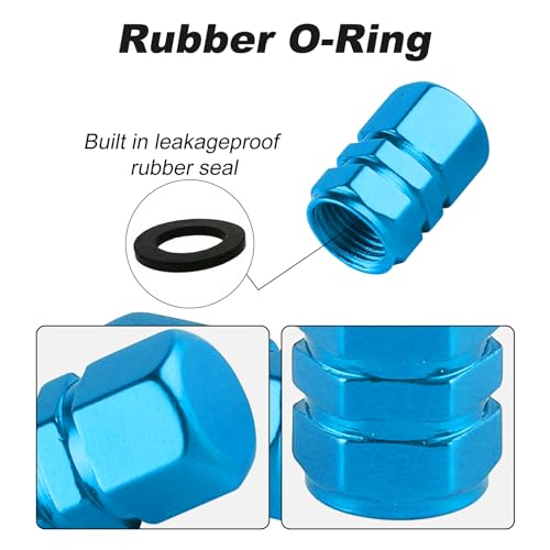 Alpmosn Aluminum Tire Stem Valve Caps Wheel Valve Covers Car Dustproof Tire Cap Cover Accessories, Universal for SUV, Car, Bike and Motorcycle，Hexagon Shape (4PCS Light Blue) - color: Light Blue