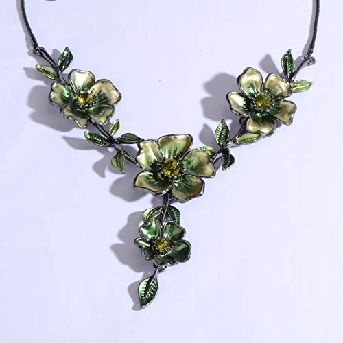 AMYJANE Vintage Statement Jewelry Set - Spring Leaf Flower Floral Plant Necklace Earring Set Crystal Rhinestone Fashion Costume Jewelry for Women Prom Party Unique Gift - style: Green Flower Green Leaf