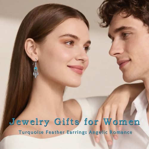 Natural Turquoise Earrings for Women Dangling 925 Sterling Silver Dangle Earrings Western Jewelry Christmas Gift for Sister Mother - style: C-Feather Earrings