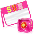 Hillban 2 Pcs Sunscreen Chenille Letter Bags Makeup Cosmetic Bag Waterproof Sun Travel Pouch Beach Pool Things Summer Stuff Preppy Patch Traveling Accessories for Women (Sun Theme) - style: Sun Theme